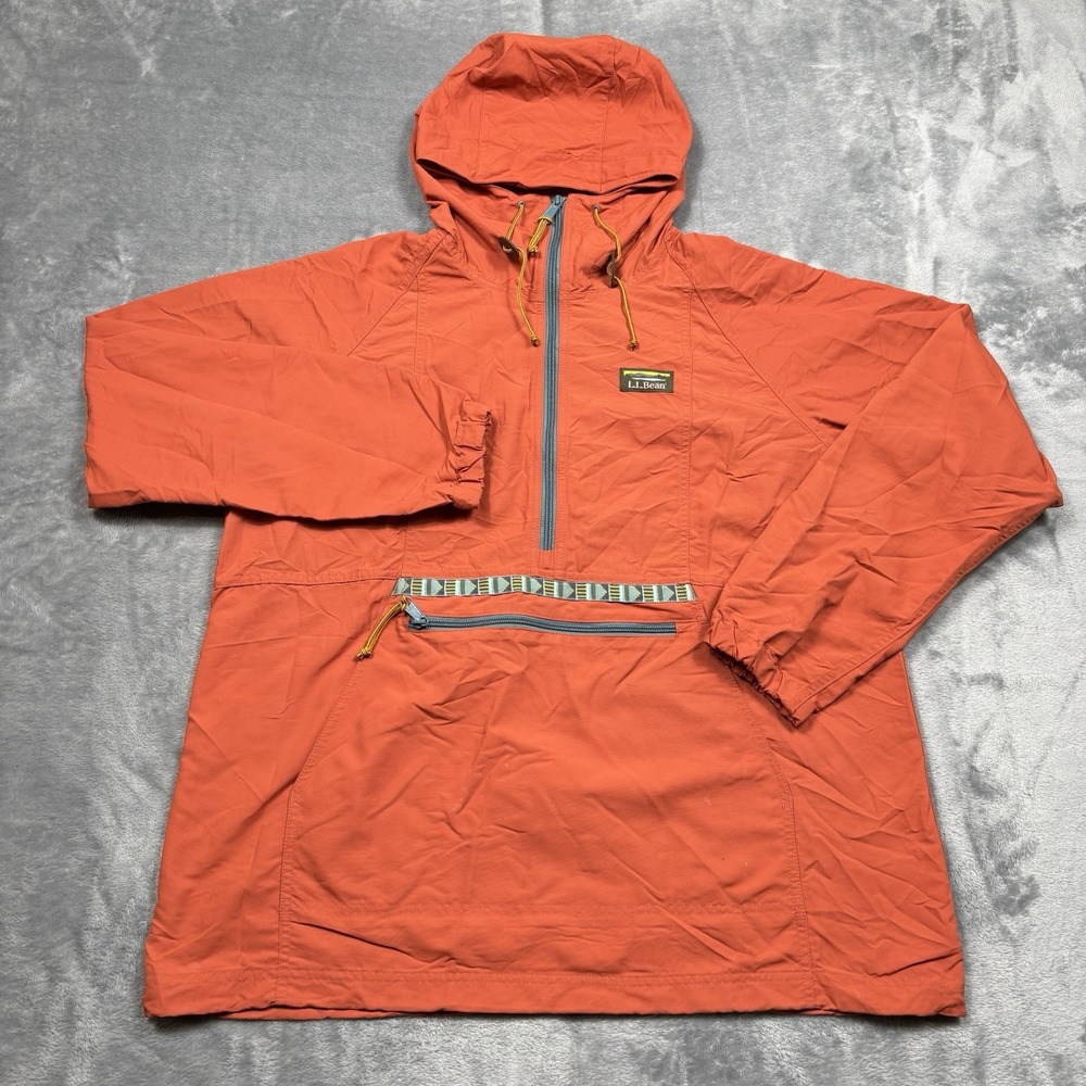 L.L. Bean Anorak Windbreaker Hooded Jacket Full Zip Women's Large Orange Nylon